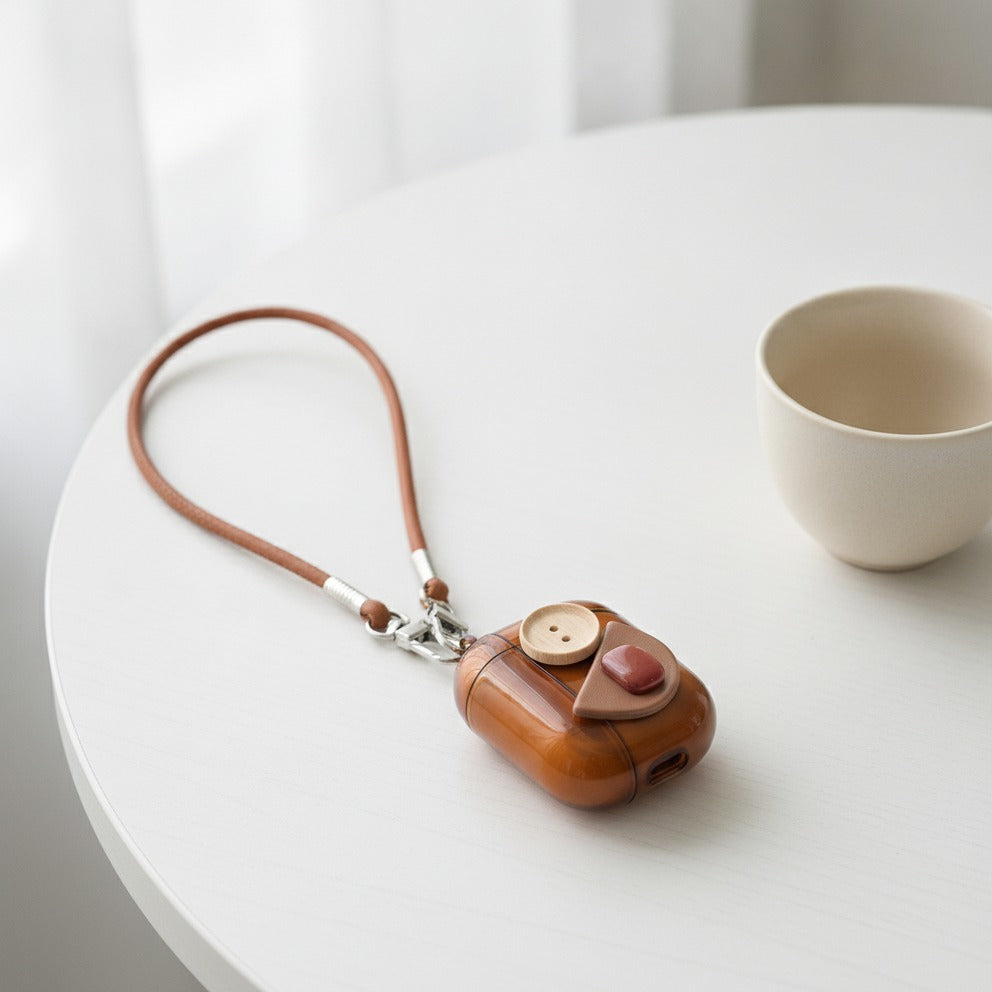 Button Detail Earbuds Case - Brown (for AirPods Pro 3)