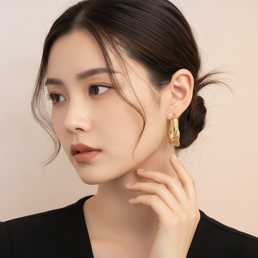 Twisted Textured Hoop Earrings - Gold