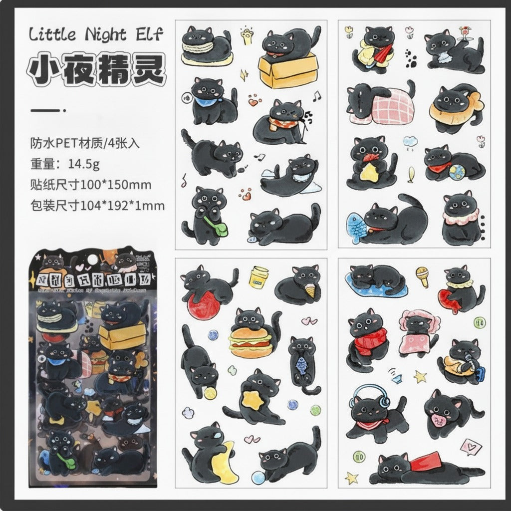 Black Cat Sticker Sheet Set - Moonlight Spirits