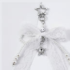 Lace Ribbon Pearl Bag Charm - White