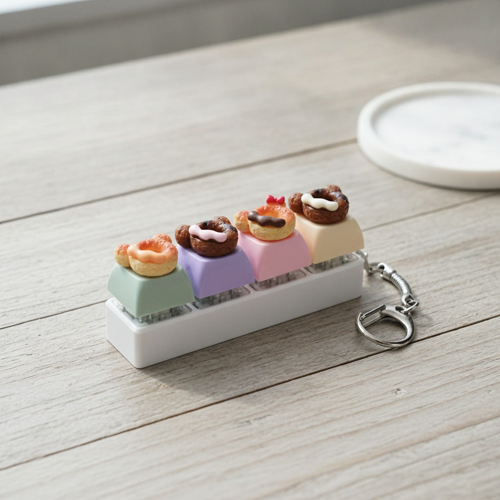 Tiny Donut Keychain - White Bear