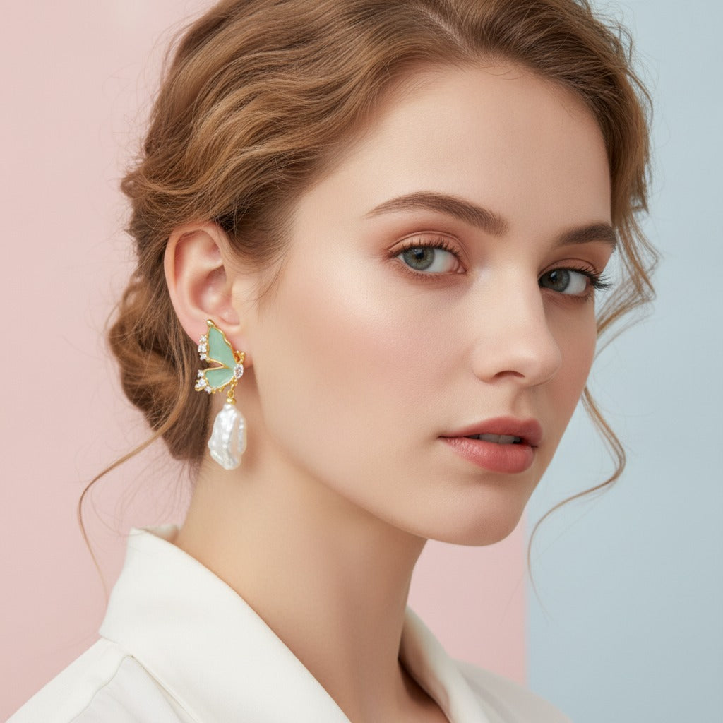 Baroque Pearl Drop Earrings - Gold Pearl
