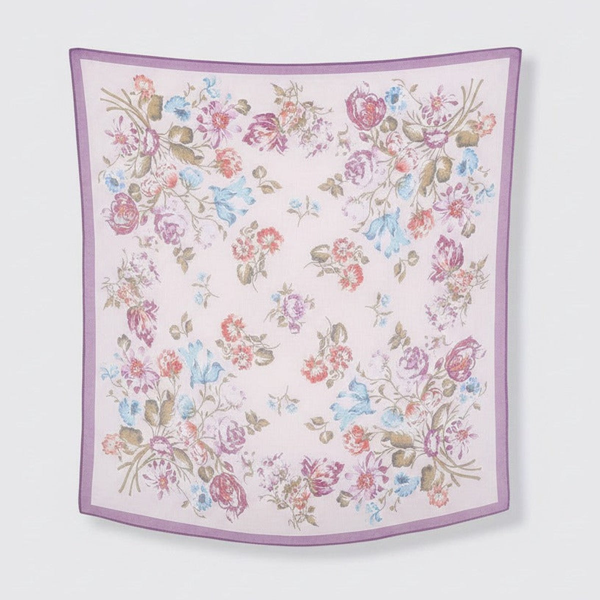 Vintage Floral Square Scarf - Purple Border