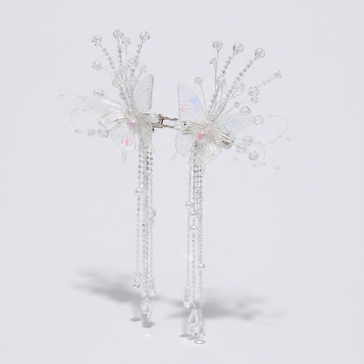 Beaded Butterfly Hair Claw - Crystal Tassel