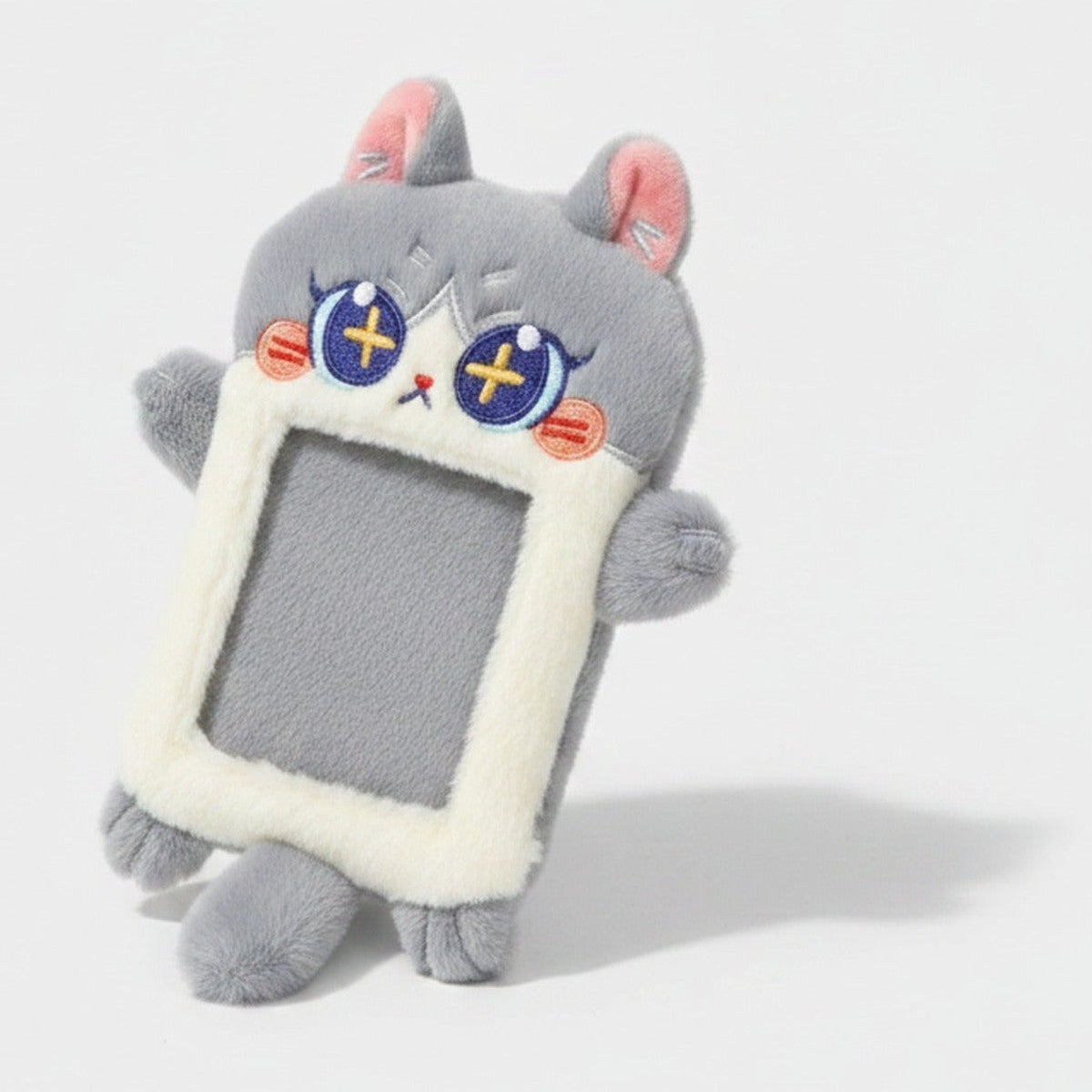 Cute Cat Plush Phone Charm With Ears - Gray Cat Card Holder – tech (view 1)