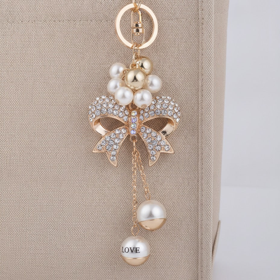 Sparkle Bow Charm Keychain - White