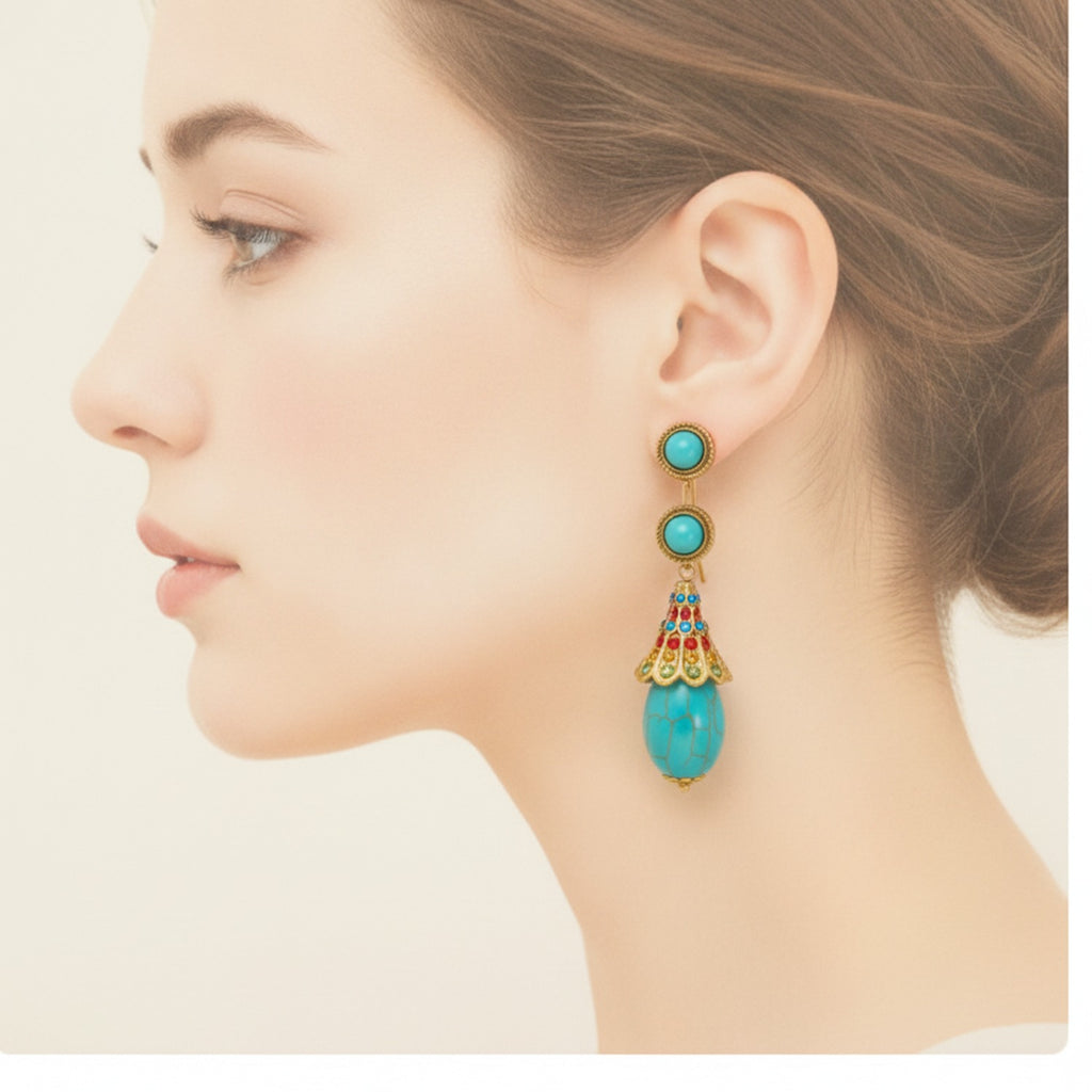 Turquoise Drop Statement Earrings Turquoise