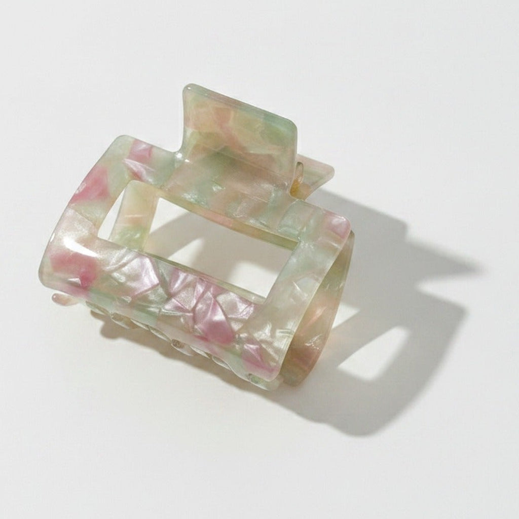 Marbled Pink Green Flower Hair Claw Clip – hair accessories (view 1)