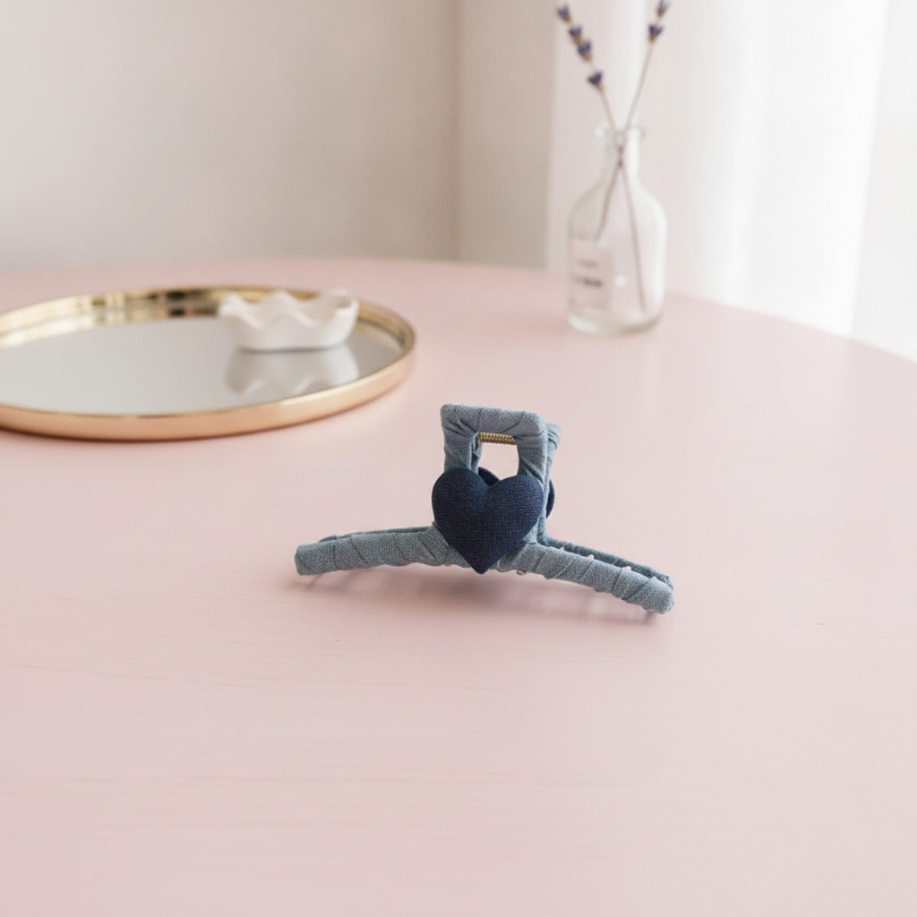Textured Heart Hair Claw - Denim