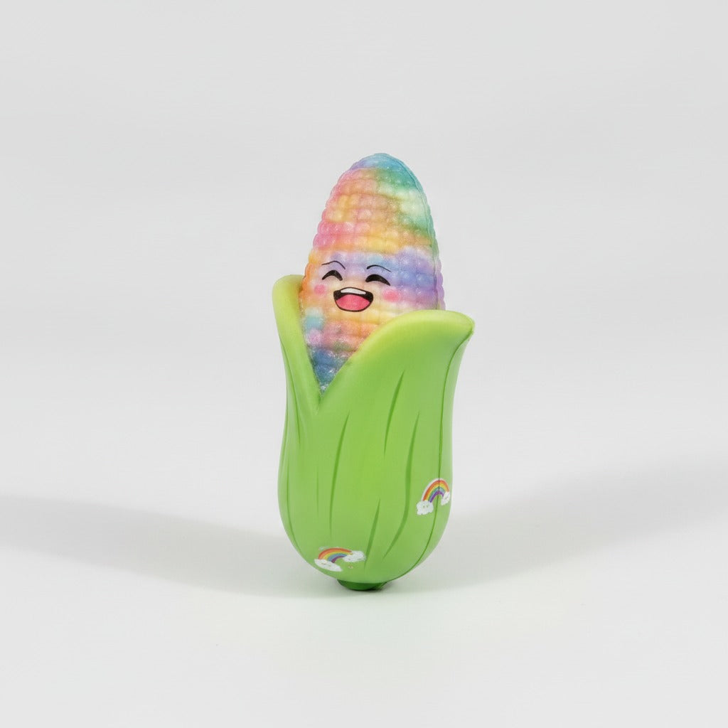 Rainbow corn plush toy with green husk - front