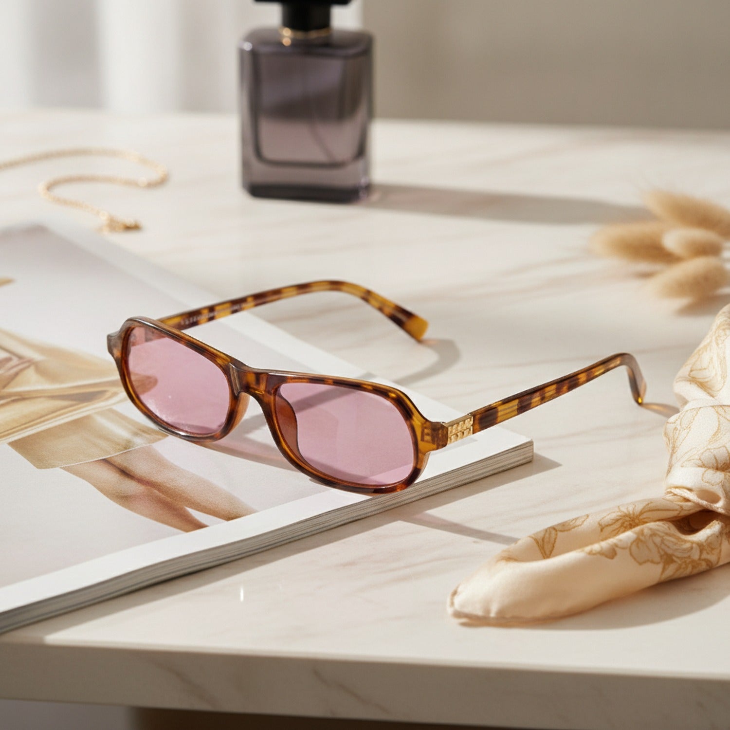 Tortoiseshell Oval Sunglasses Tortoiseshell & Rose Tint