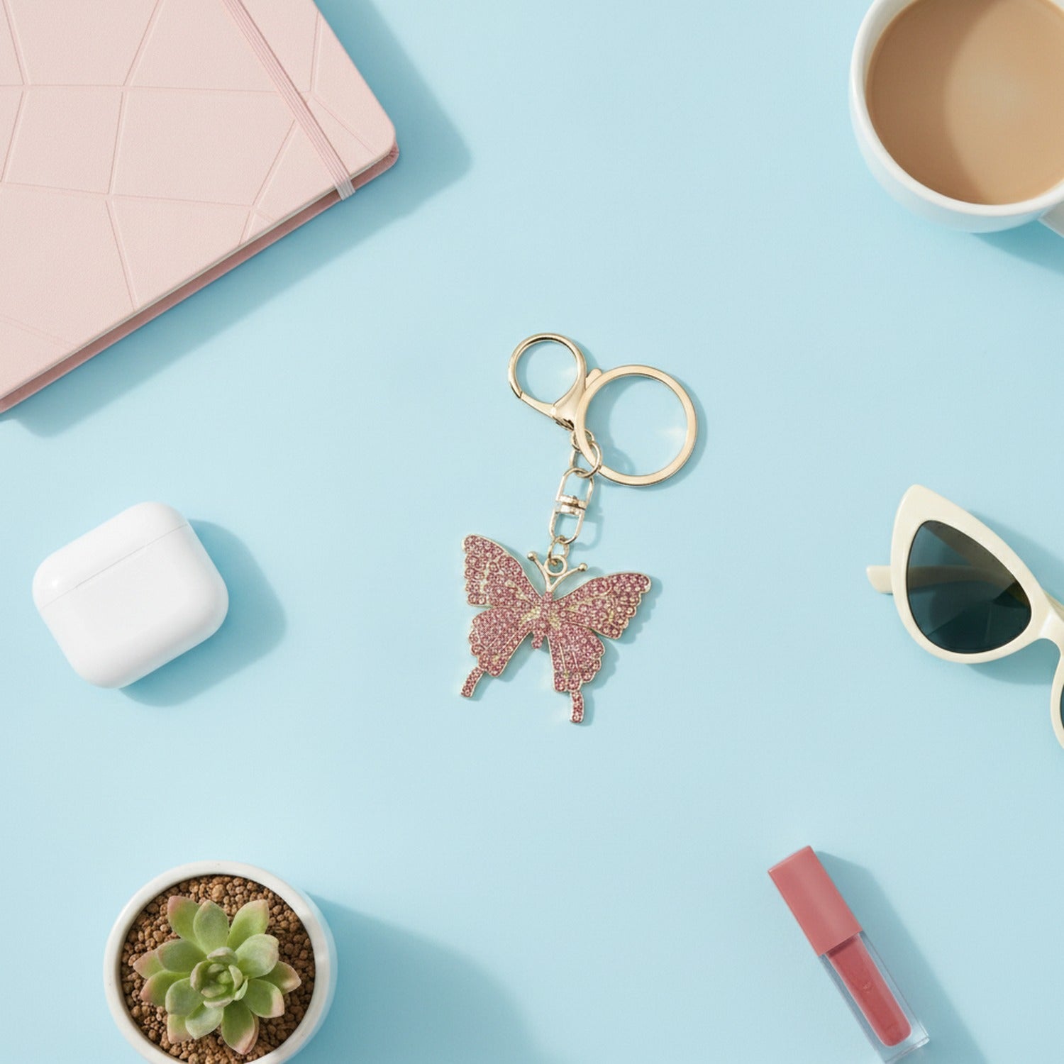 Sparkly Butterfly Keychain Charm Pink