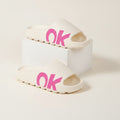 White OK Letter Print Cushion Slide Slippers – apparel accessories (view 1)