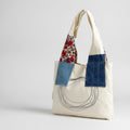 Patchwork Tote Bag With Embroidered Detail - Yarn Embroidery Vest Bag - Beige – bags & wallets (view 1)