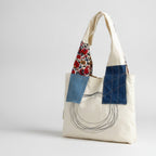 Patchwork Tote Bag With Embroidered Detail - Yarn Embroidery Vest Bag - Beige – bags & wallets (view 1)