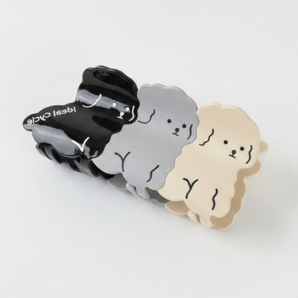 Cute Smiley Face Hair Claw Clips Set - Tri-Color Puppy Large Claw Clip (approx. 10.5cm) Gray Black – hair accessories (view 1)