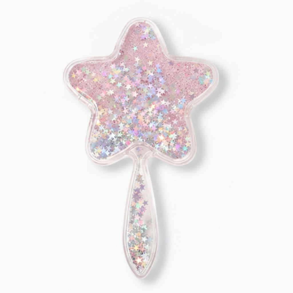 Star-Shaped Glitter Hair Brush With Beaded Handle – Korean beauty tool (view 1)