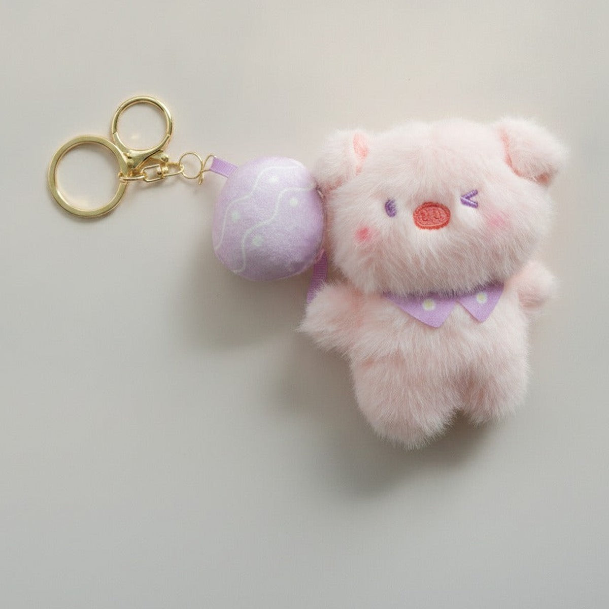 Cute Fluffy Pig and Egg Charm Keychain – novelty & toys (view 1)