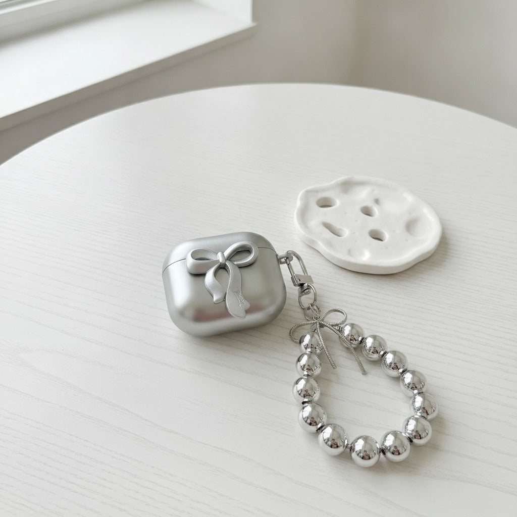 Bow Pearl Charm Airbuds Case - Silver (for AirPods 3)