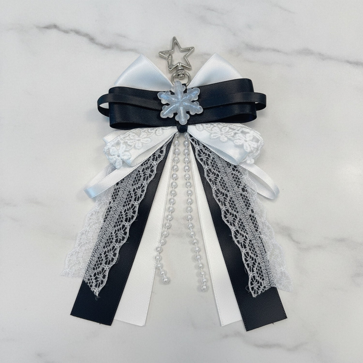 Snowflake Bow Bag Charm - Black