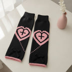 Heart Outline Slouchy Crew Socks - Black & Pink