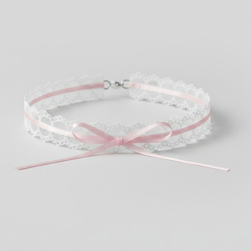 White Lace Choker With Pink Ribbon Bow – jewelry (view 1)