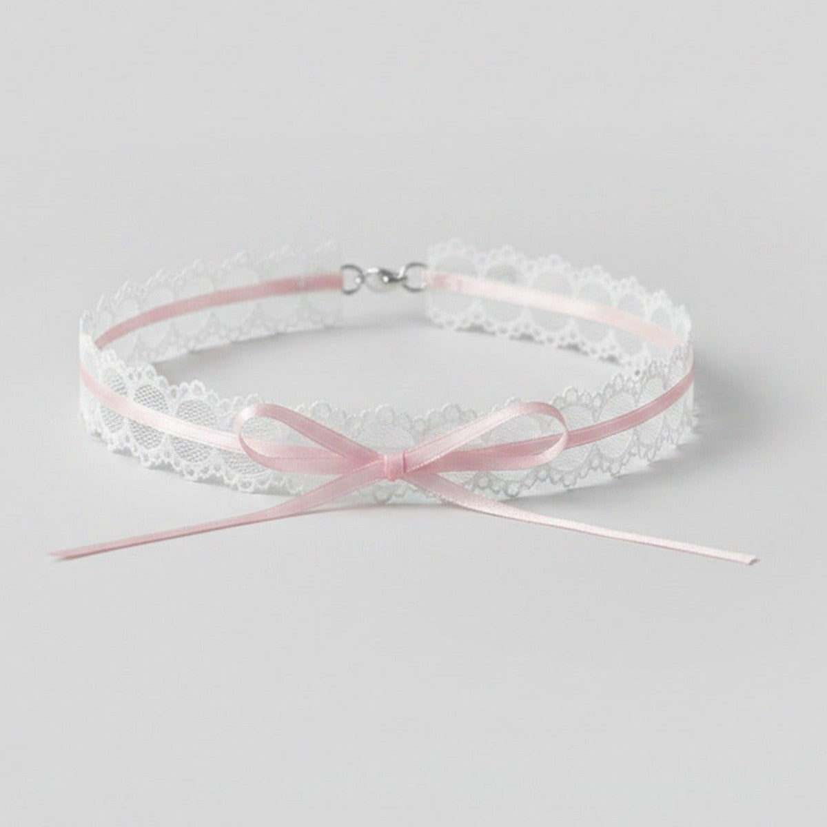 White Lace Choker With Pink Ribbon Bow – jewelry (view 1)