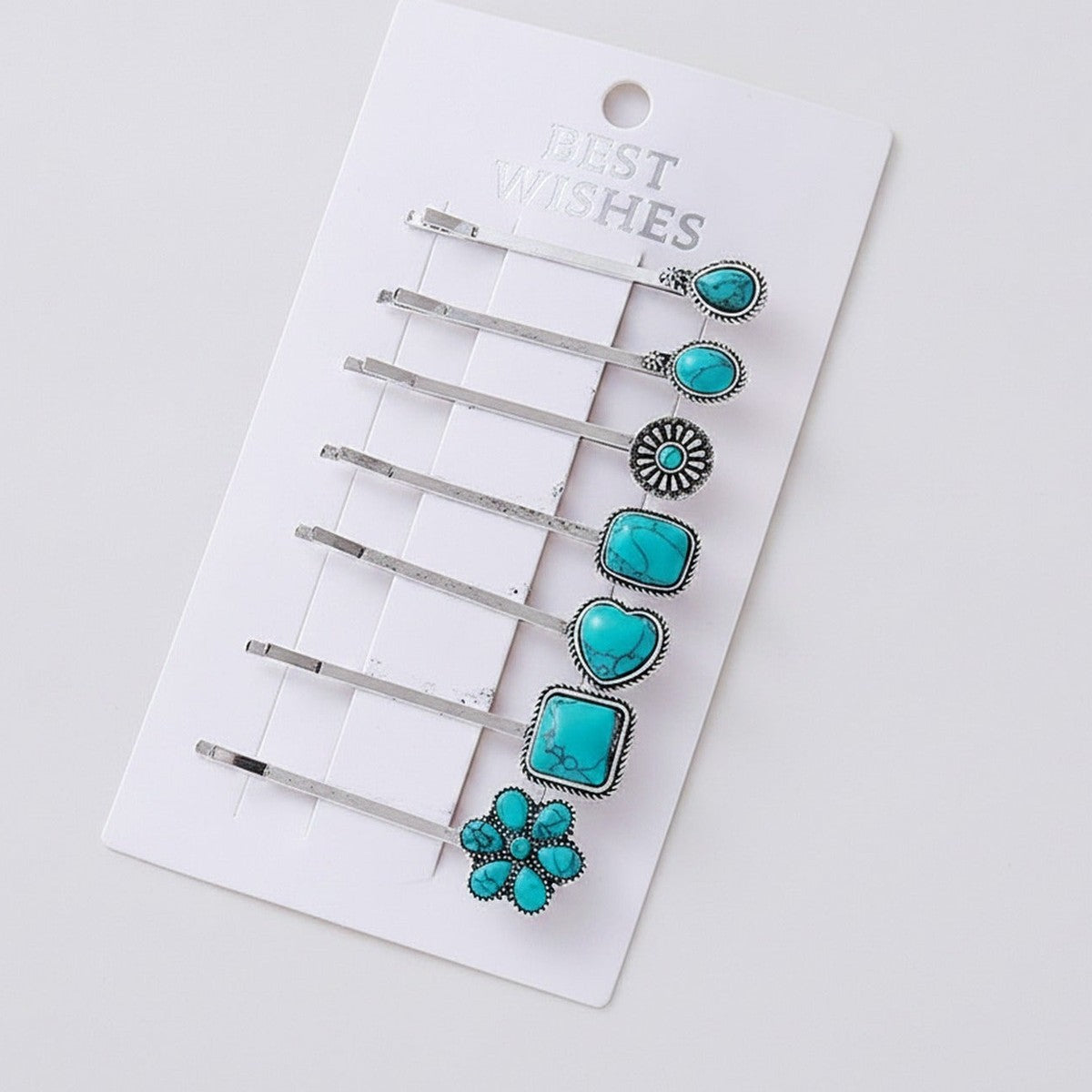 Turquoise Stone Hair Clips Set With Flower Charm – hair accessories (view 1)