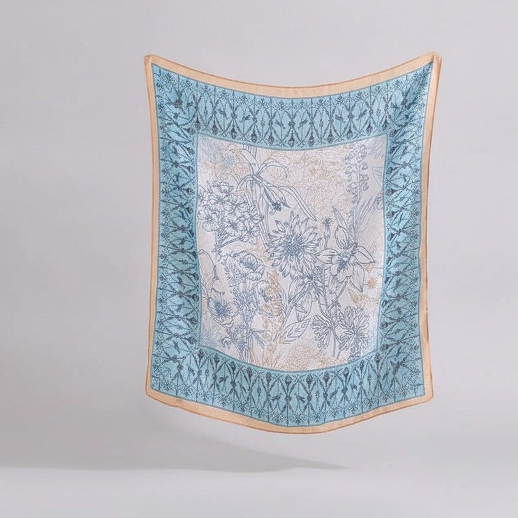 Botanical Border Silk Scarf - Coral Blush