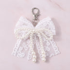 Pearl Lace Bow Bag Charm - White