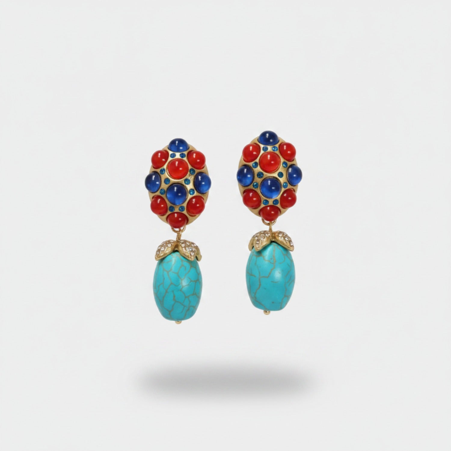 Jeweled Turquoise Drop Earrings Gold & Turquoise