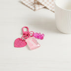 Candy Bear Heart Charm Keychain - Rose Red