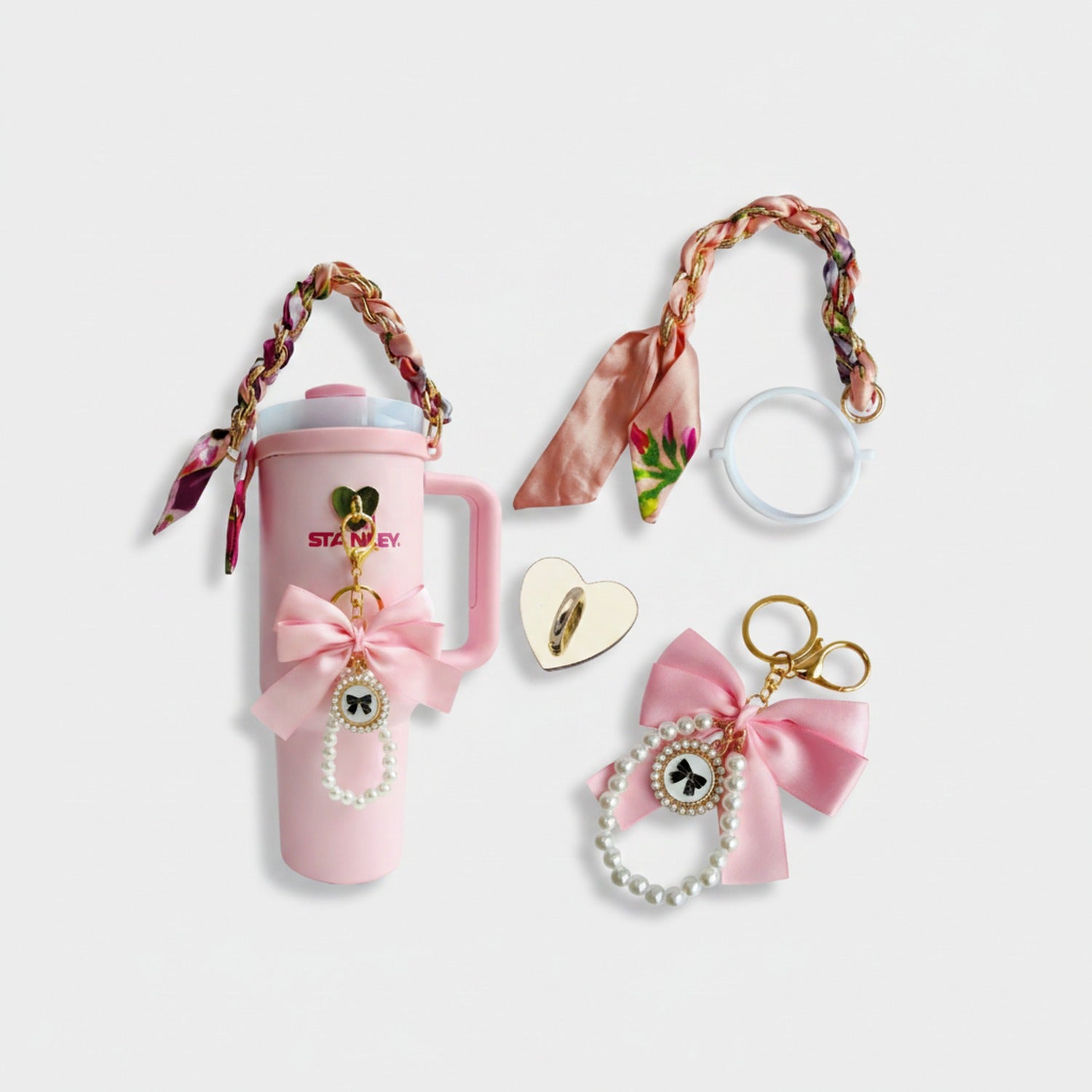Stanley Tumbler Charm Accessory Set Pink Bow Set