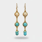 Turquoise & Cream Beaded Drop Earrings Turquoise & Cream