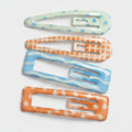 Le Ting Printed Snap Hair Clip Set - Blue Dot & Orange Plaid – hair accessories (view 1)