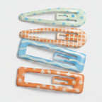 Le Ting Printed Snap Hair Clip Set - Blue Dot & Orange Plaid – hair accessories (view 1)