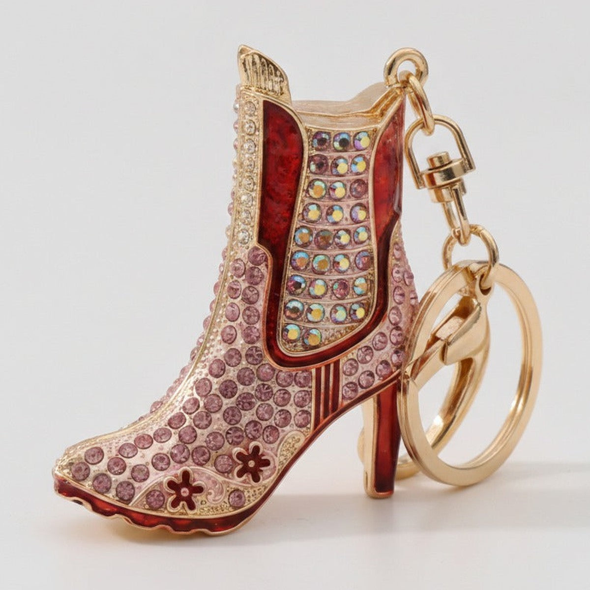 Rhinestone Cowboy Boot Keychain - Red