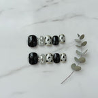 Cow Print Press-On Nail Set - Black & Silver Cow