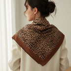 Mixed Print Silk Scarf Dark Coffee