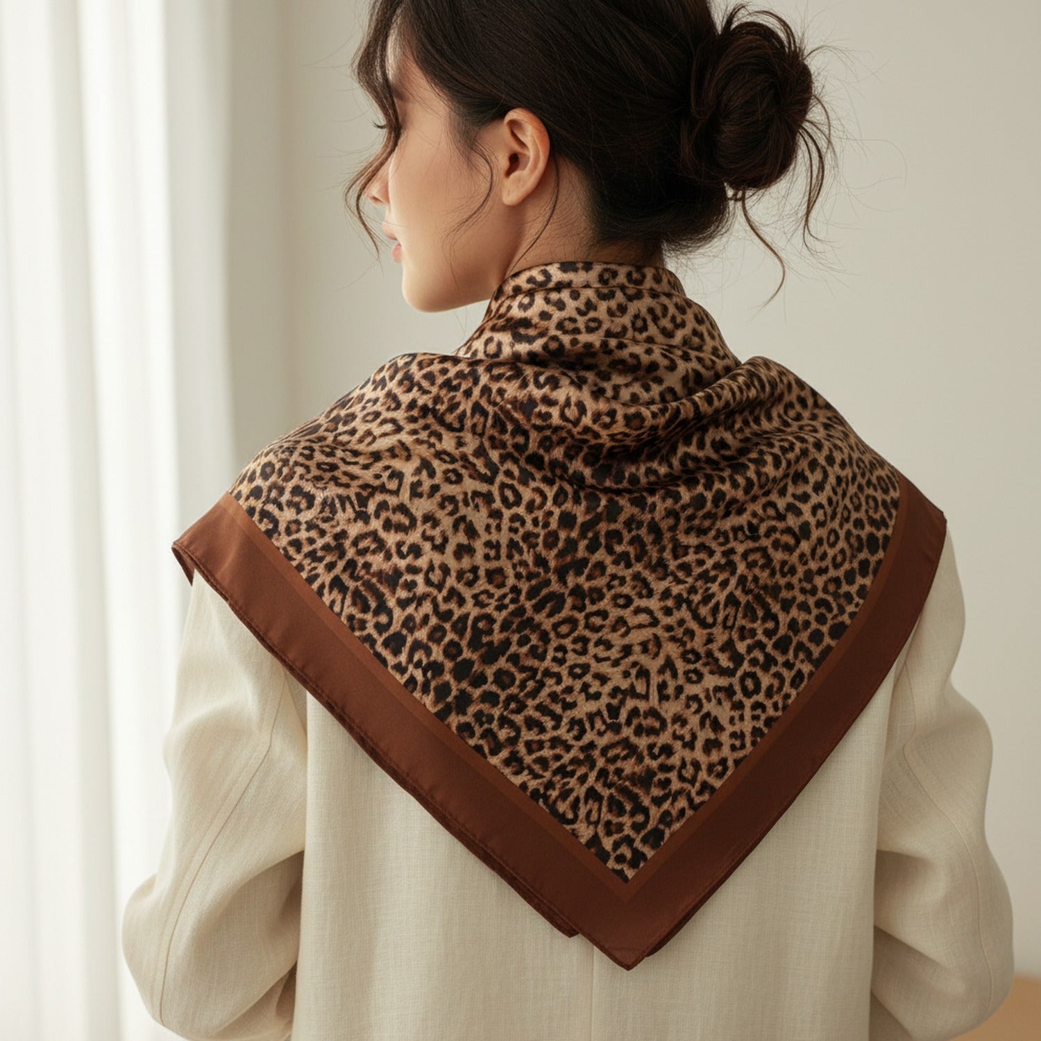 Mixed Print Silk Scarf Dark Coffee