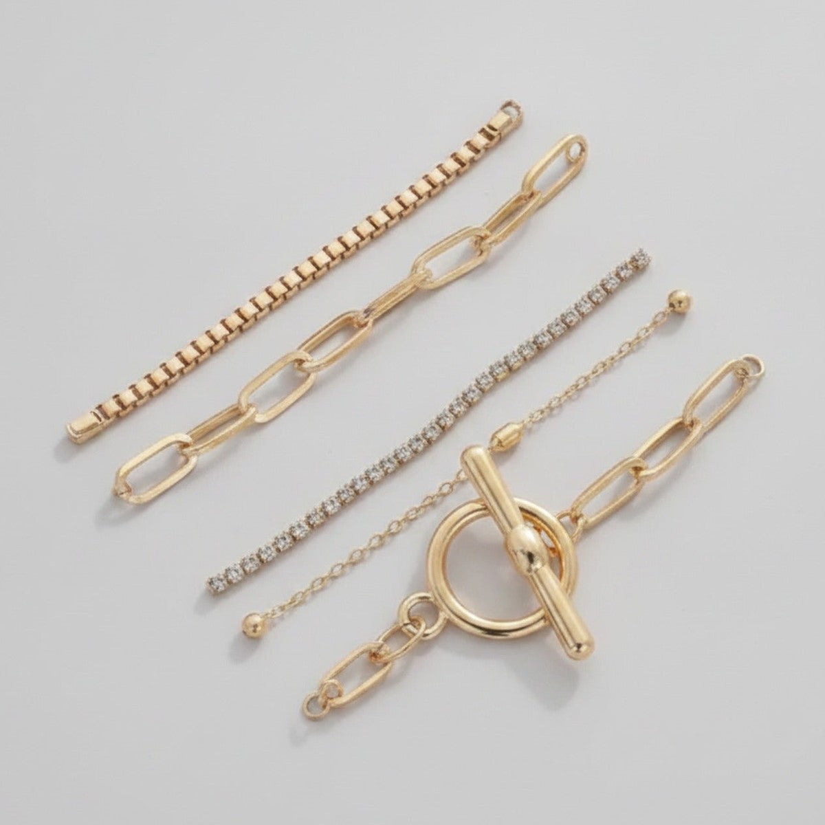 Chain Link Bracelet Set With Toggle Clasp - Gold – jewelry (view 1)