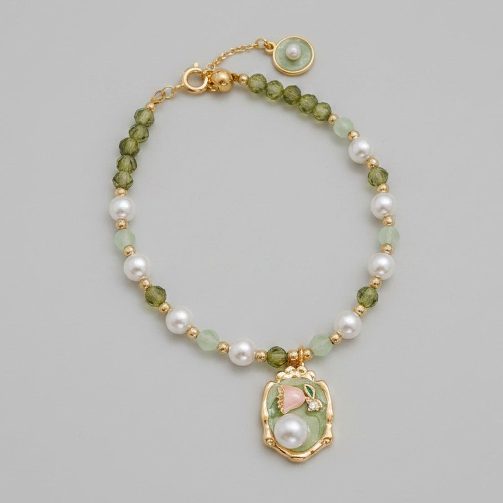 Pearl And Green Gemstone Charm Bracelet – jewelry (view 1)