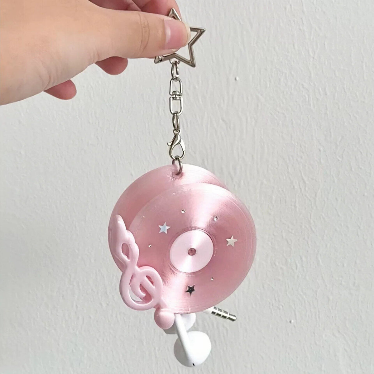 Blue Vinyl Record Cable Organizer 3D Printed Keychain - Pink