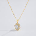 Oval Halo Crystal Pendant Necklace - Gold