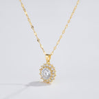 Oval Halo Crystal Pendant Necklace - Gold