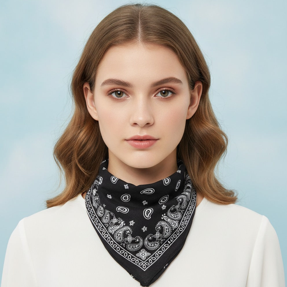 Paisley Bandana Neck Wrap - Black