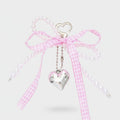 Pearl Beaded Heart Charm Keyring With Pink Bow – novelty & toys (view 1)