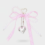 Pearl Beaded Heart Charm Keyring With Pink Bow – novelty & toys (view 1)
