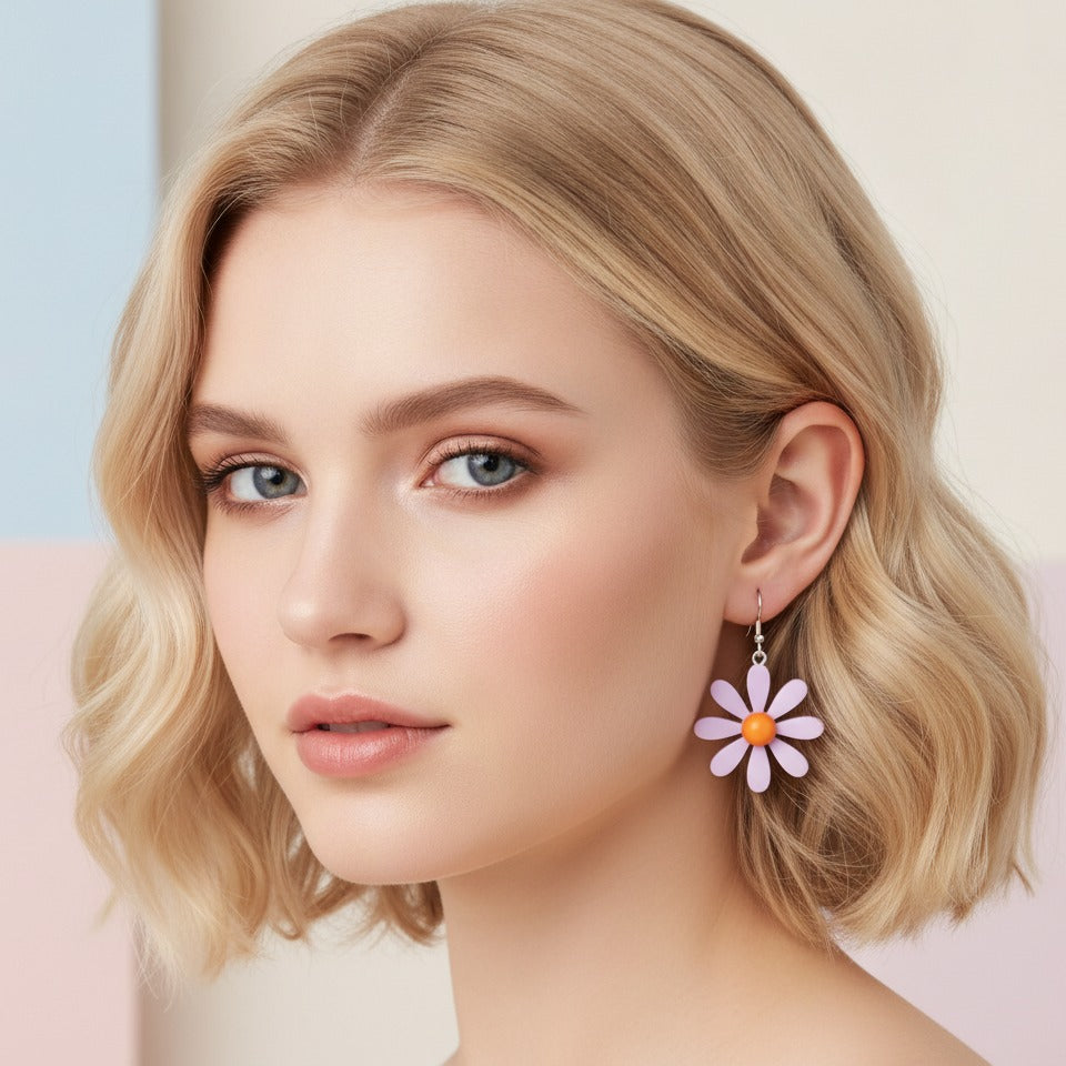 Daisy Dangle Earrings - Purple Daisy