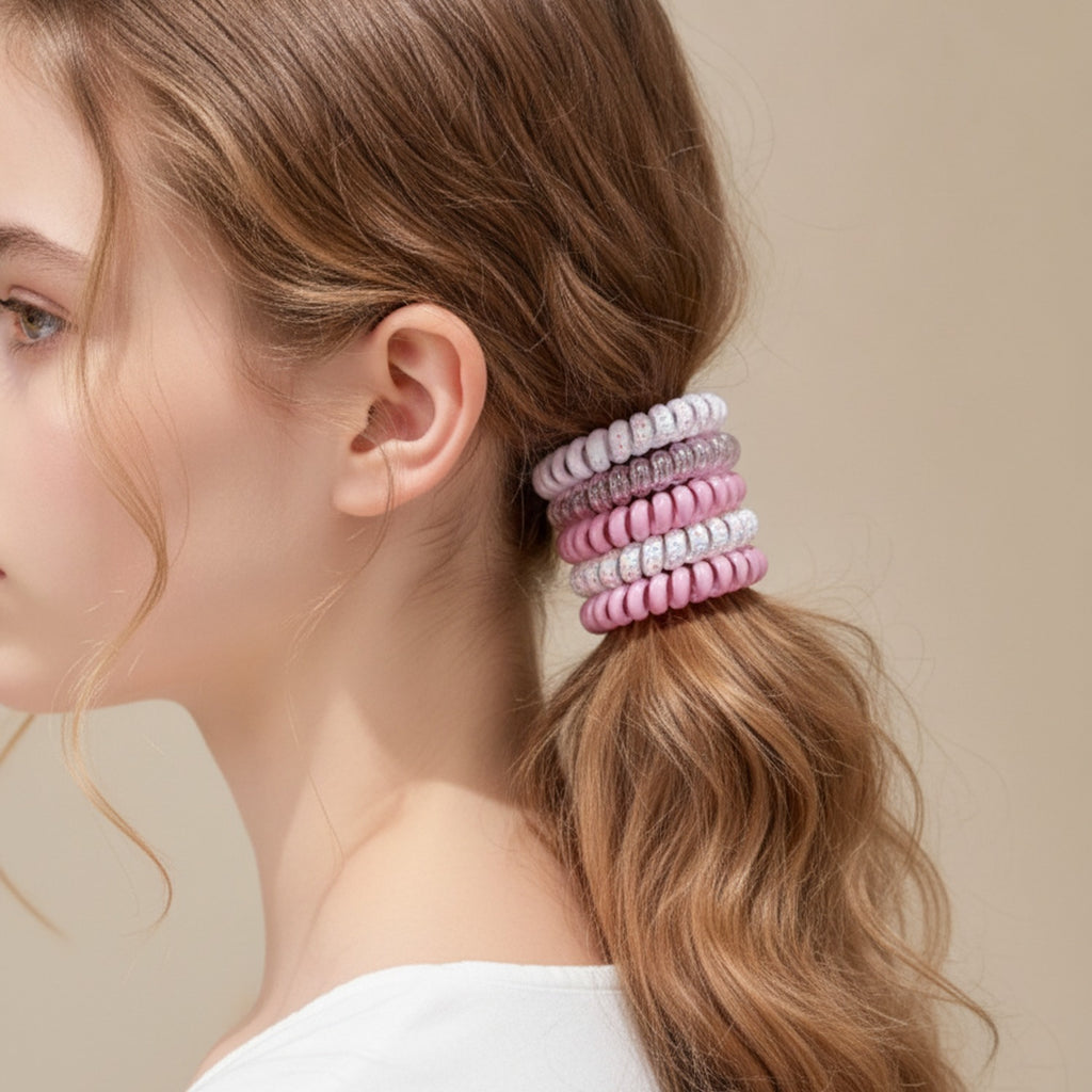 Spiral Hair Coil Set in Pink Tones Light Purple Mix